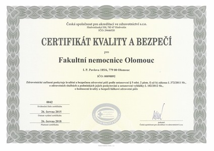 Certifikát kvality a bezpečí